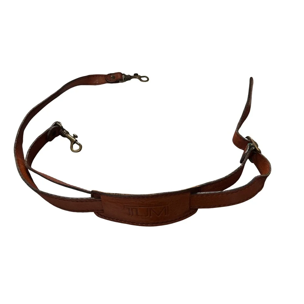 Tumi Shoulder Strap Unisex OS Brown Leather Adjustable Brass Clips Replacement